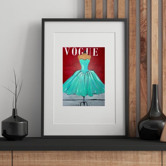 Original Acrylic Painting  Vogue Cover Fashion Art, Retro Fashion Wall Décor, - Picture 2 of 14